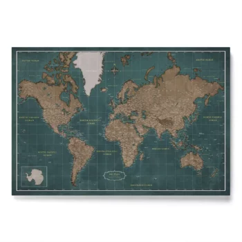 Pin Travel Cork Map Canvas Green
