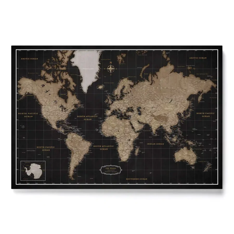 Push Pin World Map Golden Starry Night